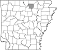 Map of Arkansas showing the location of Izard County